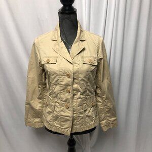 Talbots Jacket Womens Size 8P Beige Tan Button Front Lightweight Long Sleeve